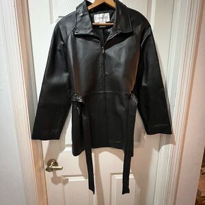 Chadwicks Black Leather Jacket with Wide Collar and Matching Belt